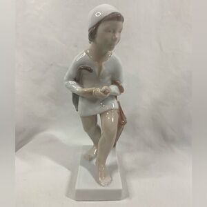 Vintage Bing & Grondahl Denmark Porcelain Figurine 2055 “Boy With Umbrellas”